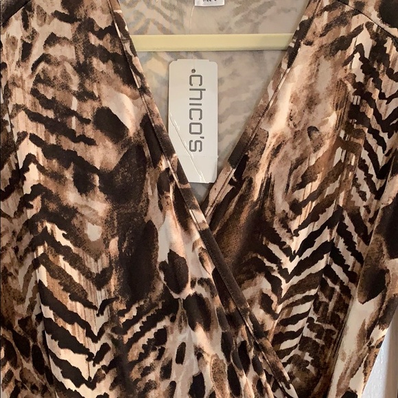 New Chico’s Brown Wrap Style Animal Print Dress 0 - Picture 4 of 6